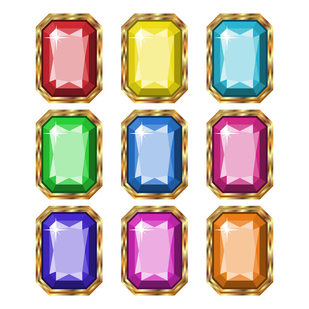 Colored gemstones set in gold. - Вектор,изображение