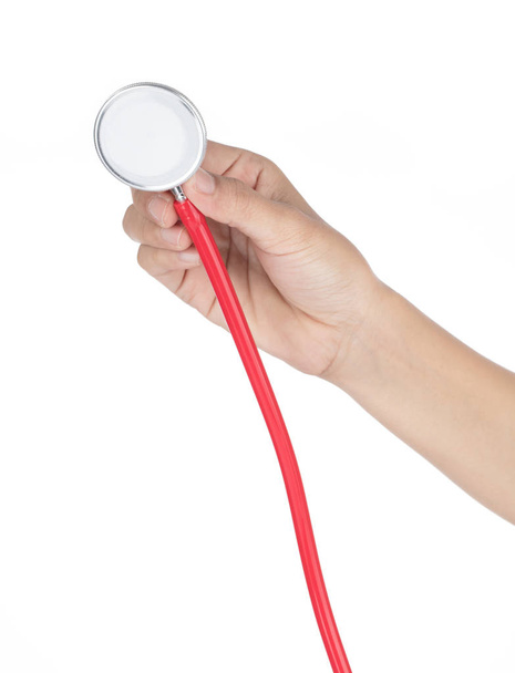 Hand holding stethoscope isolated on white background - Foto, Imagen