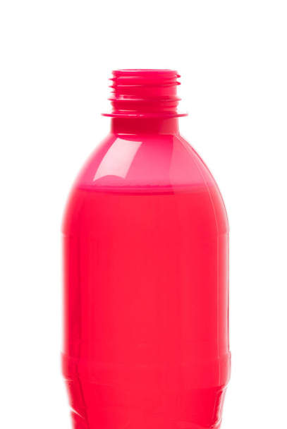 plastic bottle of raspberry drink isolated on white background - 写真・画像