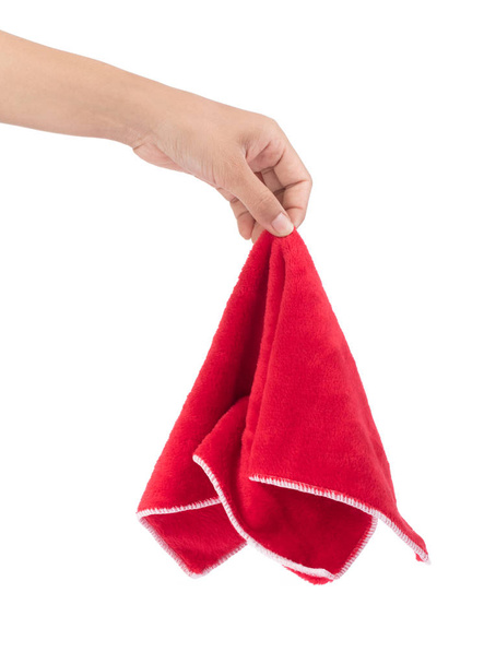 hand with Red wipes microfiber isolated on whitebackground - Photo, Image