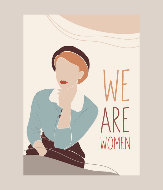 Trendy Abstract women illustration, fashion concept, woman beauty with geometric doodle. Happy International Women's Day. Greeting card for women or Mothers Day.Can be used for card, flyer, banner, poster and other users. - Vector, Image