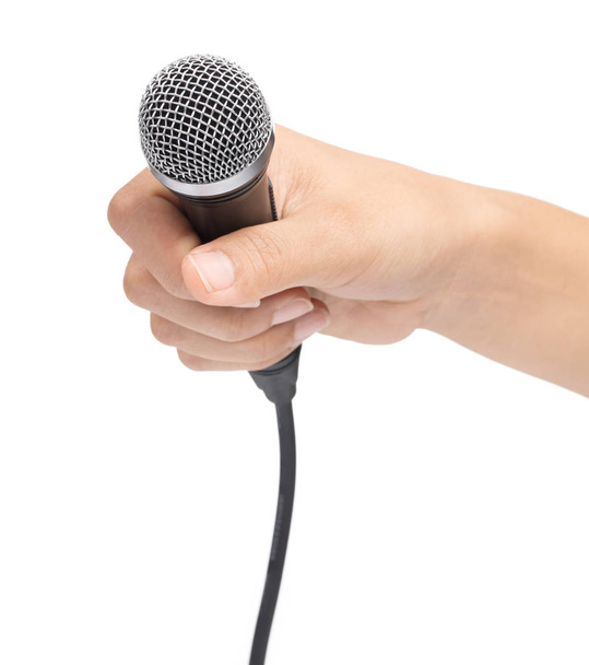 hand holding Microphone isolated on white background - Φωτογραφία, εικόνα