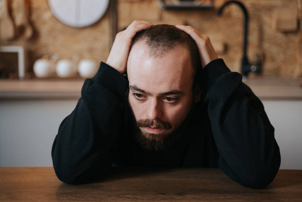alone bearded man, sad in depression,  - Valokuva, kuva