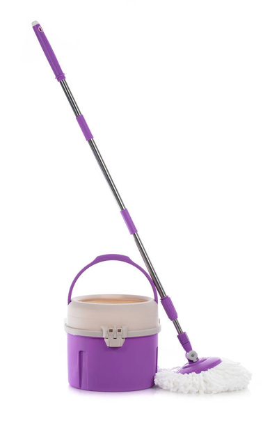 Twist Spin Mop System with Bucket and Round Mop Head isolated on - Fotoğraf, Görsel
