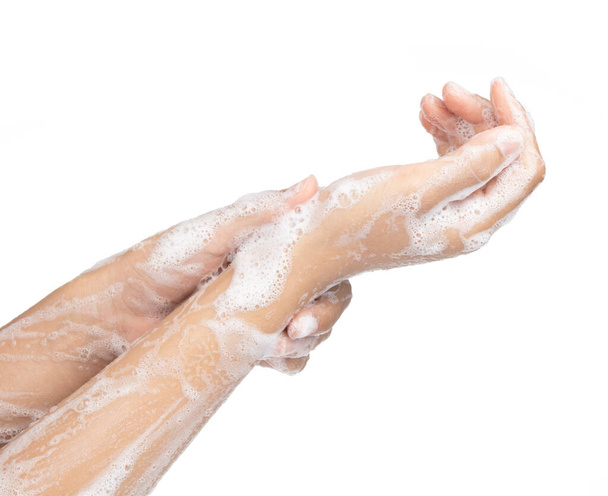 πλύσιμο στο χέρι, Καθαρισμός χέρια απομονώνονται σε λευκό φόντο - Φωτογραφία, εικόνα