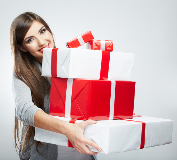 Woman holding gift boxes - Φωτογραφία, εικόνα