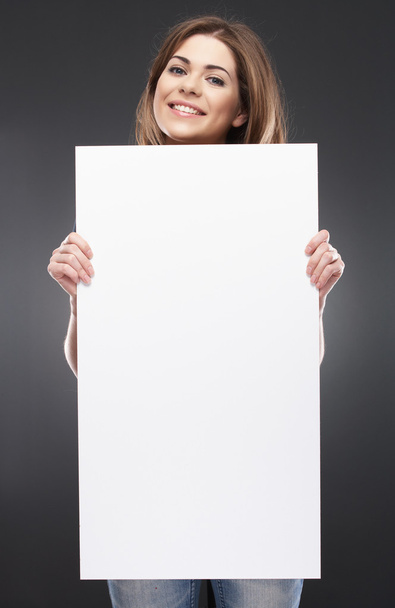 Portrait of woman with blank white board - Valokuva, kuva
