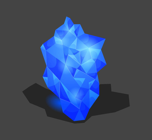 Kristallijne steen of edelsteen en edelsteen voor juwelen. Simpel kristal symbool met reflectie. Cartoon pictogram als decoratie voor games. Geïsoleerde Vector. Blauw - Vector, afbeelding