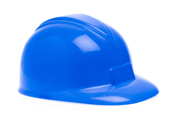 casco protector azul aislado sobre fondo blanco
 - Foto, Imagen