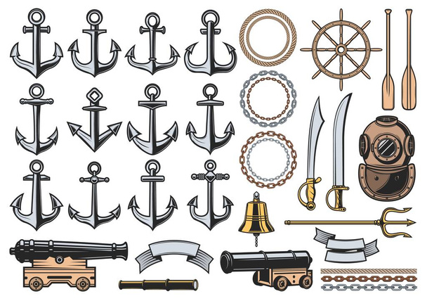 meriankkurit, peräsimet, köydet, ketjut ja tykit
 - Vektori, kuva