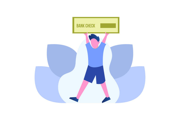 Mann mit Bankscheck-Konzept Vektor-Illustrationskonzept für Web-Landing-Page-Vorlage, Banner, Flyer und Präsentation - Vektor, Bild