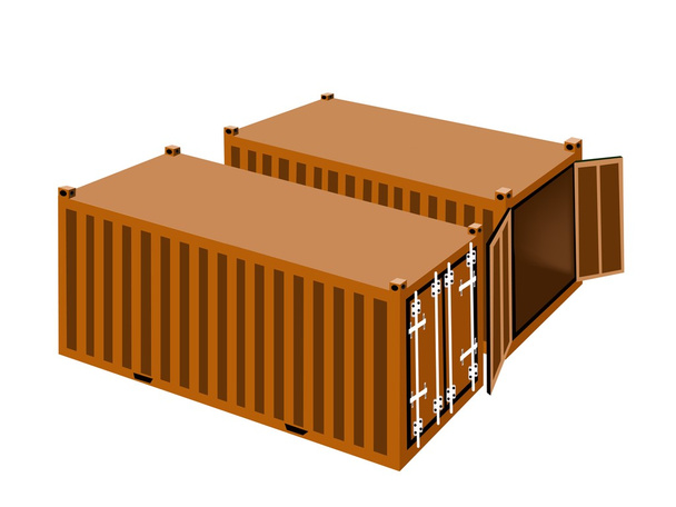 Dos contenedores de carga naranja sobre fondo blanco
 - Vector, imagen