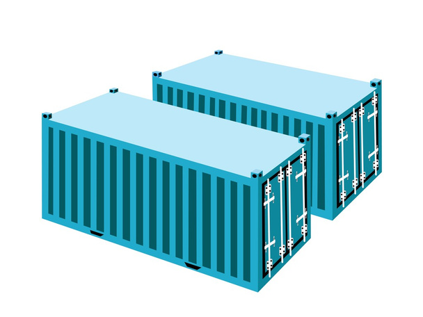 白い背景の上の 2 つの光青い貨物コンテナー - ベクター画像