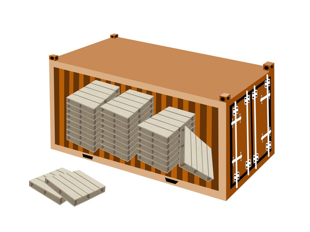 μια στοίβα από ξύλινες παλέτες σε εμπορευματοκιβώτιο φορτίου - Διάνυσμα, εικόνα
