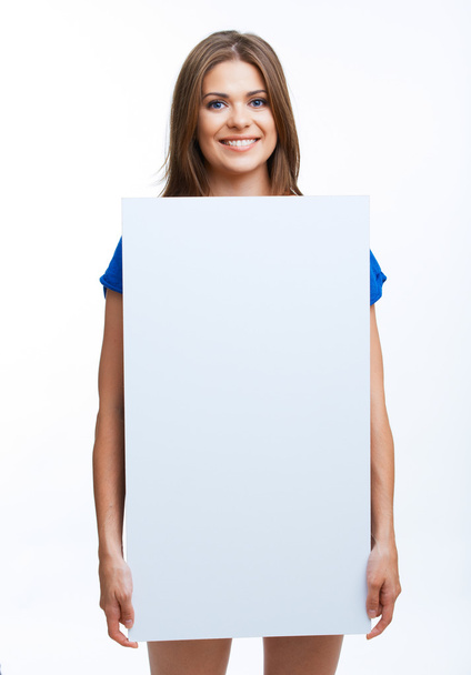 Girl student holding white blank board - 写真・画像