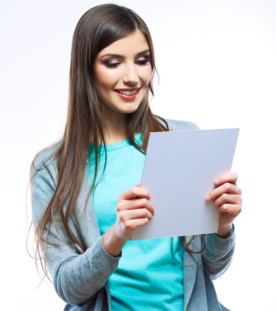 Woman holding blank paper - Photo, Image