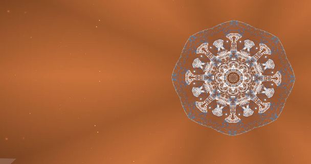 Abstract circular cluster of particles performing different kaleidoscopic patterns over brown background. - Photo, Image