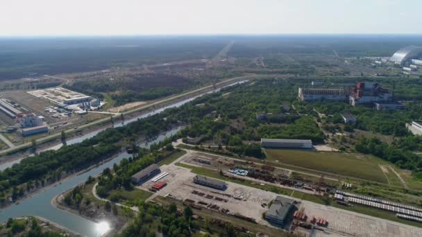 Aerial view of Chernobyl nuclear power plant territory - Πλάνα, βίντεο