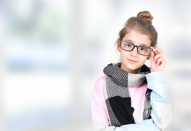 teen age child girl in glasses portrait empty copy space,schoolg - Fotó, kép