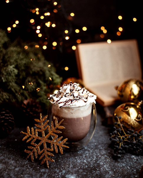 cacao with whipped cream on top - Foto, Imagen