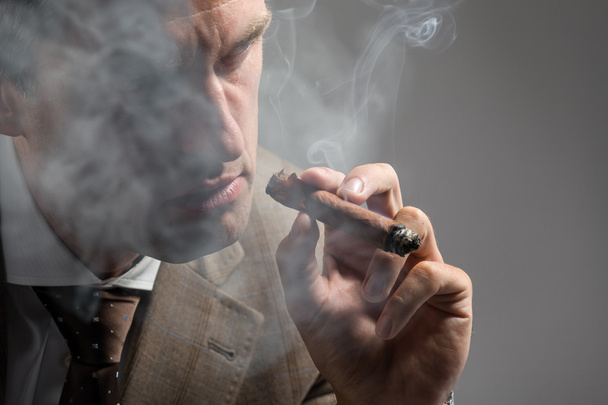 elegant man smoking a cigar - Φωτογραφία, εικόνα