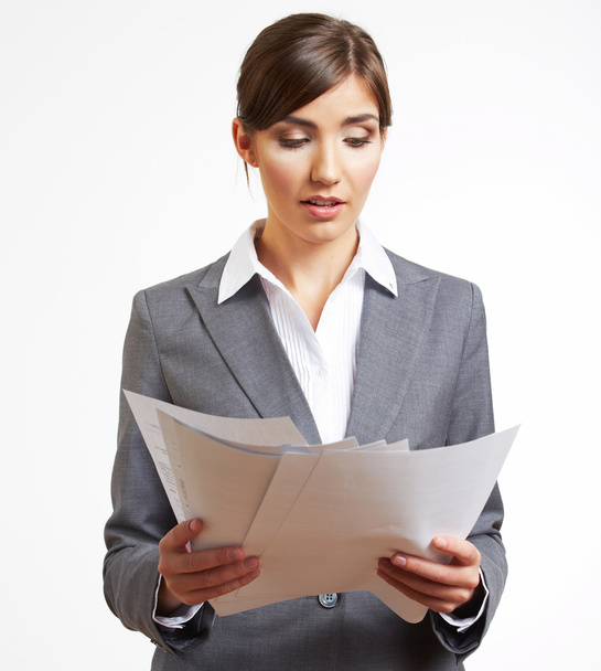 Business woman holding blank paper - Zdjęcie, obraz