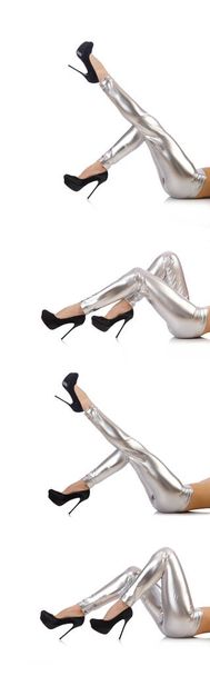 Donna gambe con calze su bianco - Foto, immagini