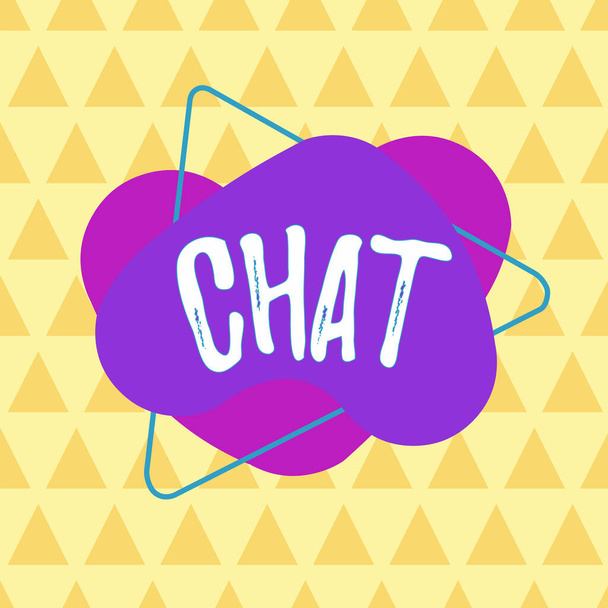 Writing note showing Chat. Business photo showcasing take part in a discussion that involves sending messages over internet Asymmetrical format pattern object outline multicolor design. - Photo, Image
