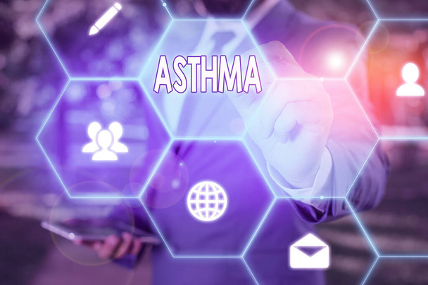 Text sign showing Asthma. Conceptual photo Respiratory condition marked by spasms in the bronchi of the lungs. - Photo, Image