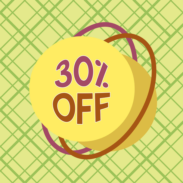 Conceptual hand writing showing 30 Percent Off. Business photo text 30 percent reduction on the original price of a product Asymmetrical format pattern object outline multicolor design. - Photo, Image