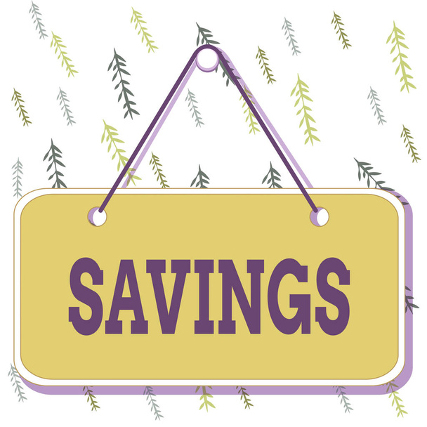 Handwriting text writing Savings. Concept meaning the money that a demonstrating keeps in an account in a bank or like Colored memo reminder empty board blank space attach background rectangle. - Photo, Image