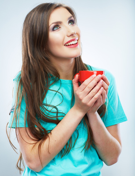 Woman holding cup - Фото, изображение