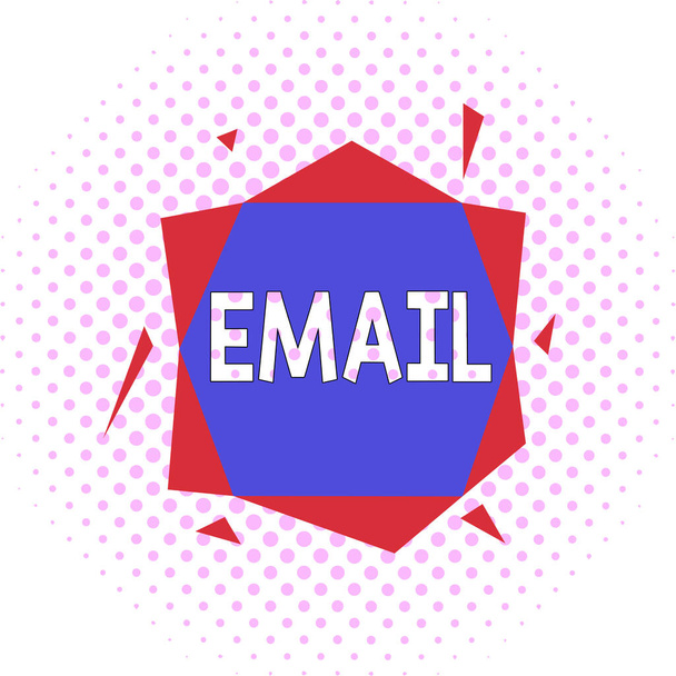 Word writing text E-Mail. Business-Konzept für das Senden einer kommerziellen Nachricht an eine Gruppe von Zeigen mit E-Mail Asymmetrische ungleichförmige Format Muster Objekt Umriss mehrfarbige Design. - Foto, Bild