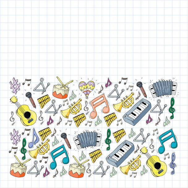 Music background for patterns. Vector illustration with musical instruments. - Vector, Image