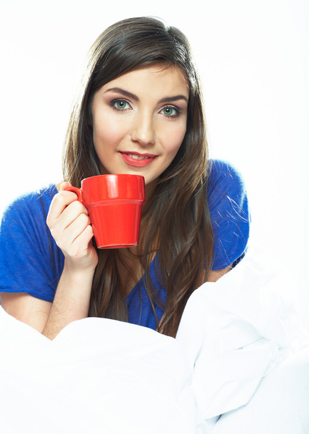 Close up portrait of woman with cup - Zdjęcie, obraz