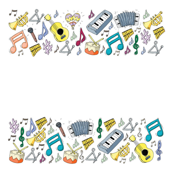 Music background for patterns. Vector illustration with musical instruments. - Vector, Image