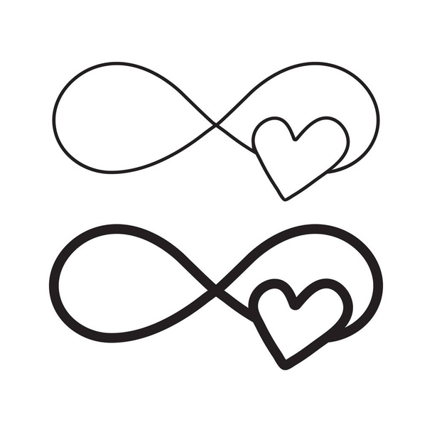 Ręcznie narysowany symbol nieskończoności z sercem, ikona miłosnego znaku doodle. Znak miłości na zawsze dla Szczęśliwych Walentynek. - Wektor, obraz