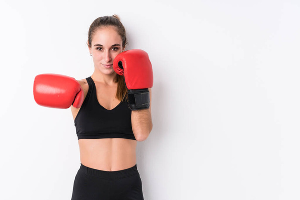 Young caucasian sporty woman boxing - Photo, Image
