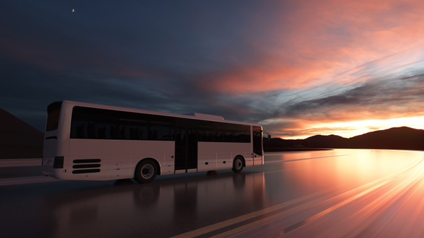 Yoldaki turist otobüsü, otoyol. Turistik ve seyahat konsepti. 3d oluşturma - Fotoğraf, Görsel