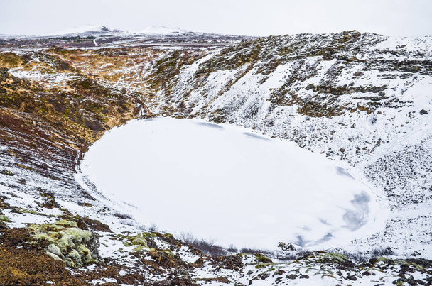 iceland nature, winter travel photo in snow, adventure, trip, hiking, mountains. - Fotó, kép