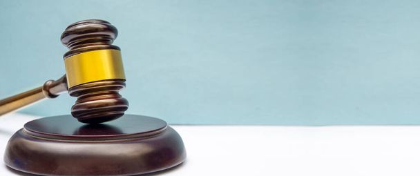 close up view of Judge gavel on white background with copy space, low concept - Valokuva, kuva