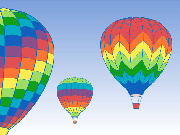 Набор икон воздушных шаров на голубом небе с облаками
 - Вектор,изображение