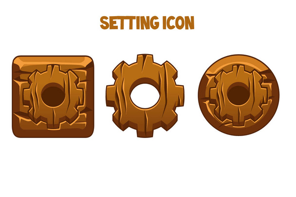 Wooden settings icons round and square gear. - Vector, Image
