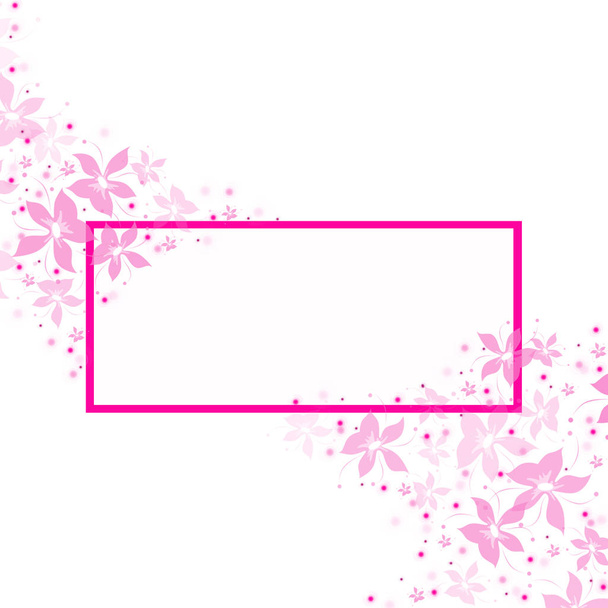 It's spring time! Blank card with pink frame and pink flowers on white background. Illustration. - Photo, Image