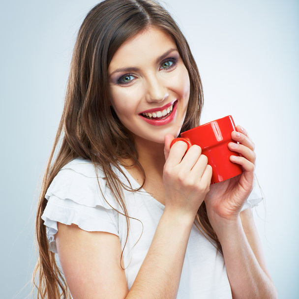 Woman holding cup - Фото, изображение