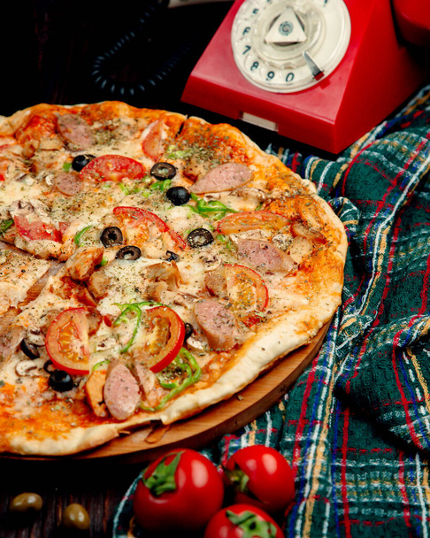 close up of italian close up pizza - Fotó, kép