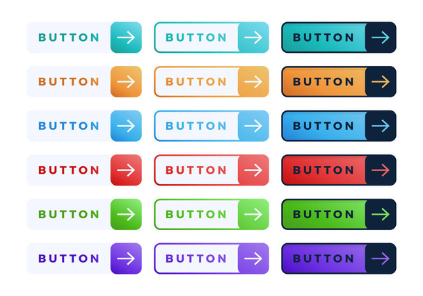 Colorful vector button set on white background. Three style Flat - Vetor, Imagem