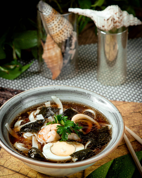 chinese soup with fish and eggs - Fotó, kép