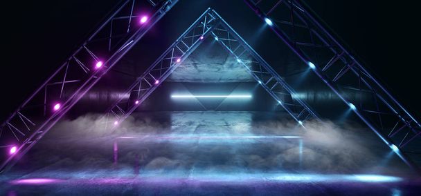 Smoke Neon Triangle Laser Gate Cyber Futuristic Sci Fi Blue Purp - Фото, изображение