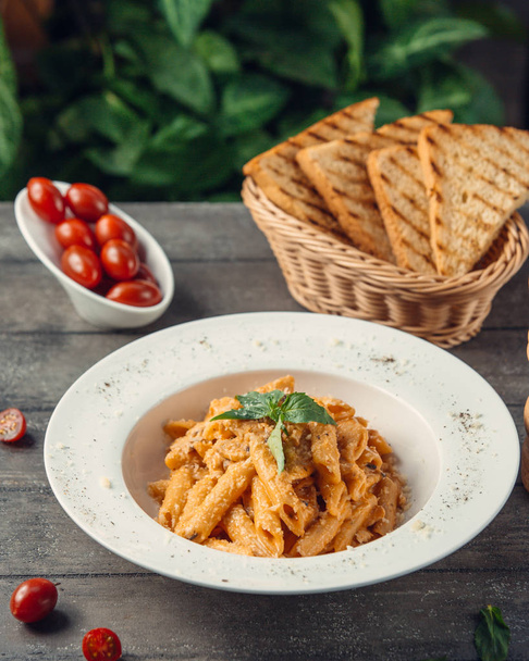 Penne pasta with cheese and sauce - Fotó, kép